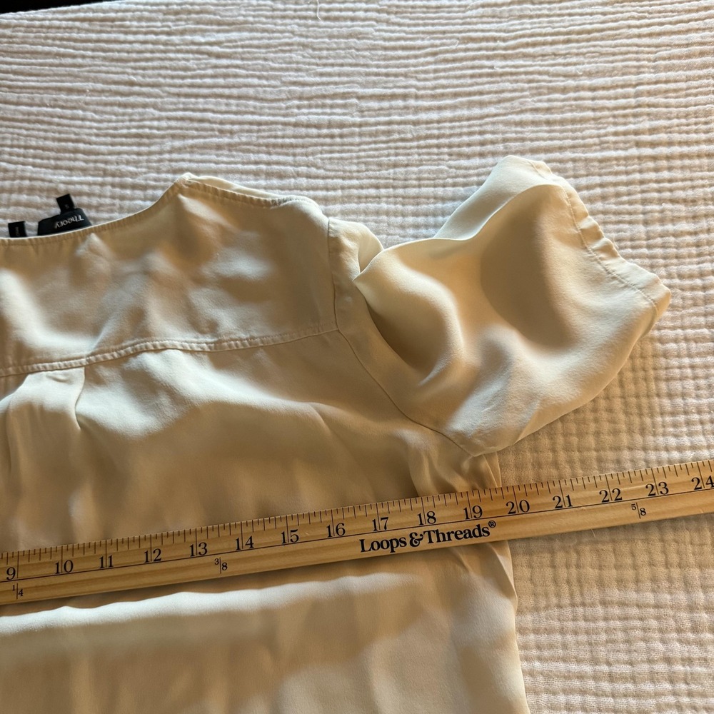 Theory Blouse Womens Small White 100% Silk Classic GGT Split Neck Short Sleeve - Picture 14 of 16